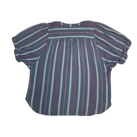 Xirena Chesney Roll Sleeve Button Down Shirt Size Large Blue Stripped 100%Cotton - Picture 4 of 8